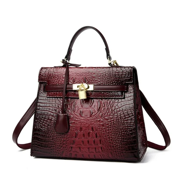 🚨💥Elegant Burgundy💥🚨 Crocodile-Embossed Fashion Handbag - Picture 1 of 6